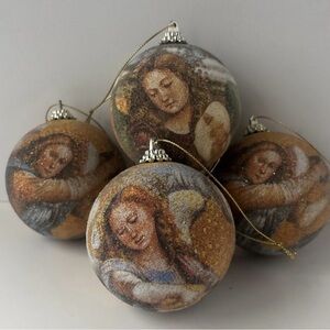 4 Vintage Angels Frosted Sugared Style Beaded Christmas Ball Ornaments